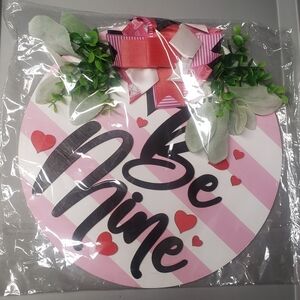 Pink and White 'Be Mine' Wall Art with Greenery